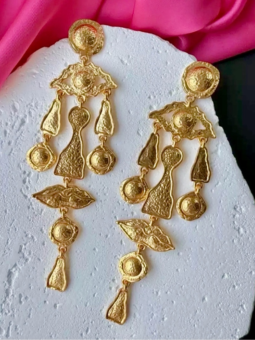 Surrealist Mosaic Face Chandelier Earrings - Picture 6 of 7